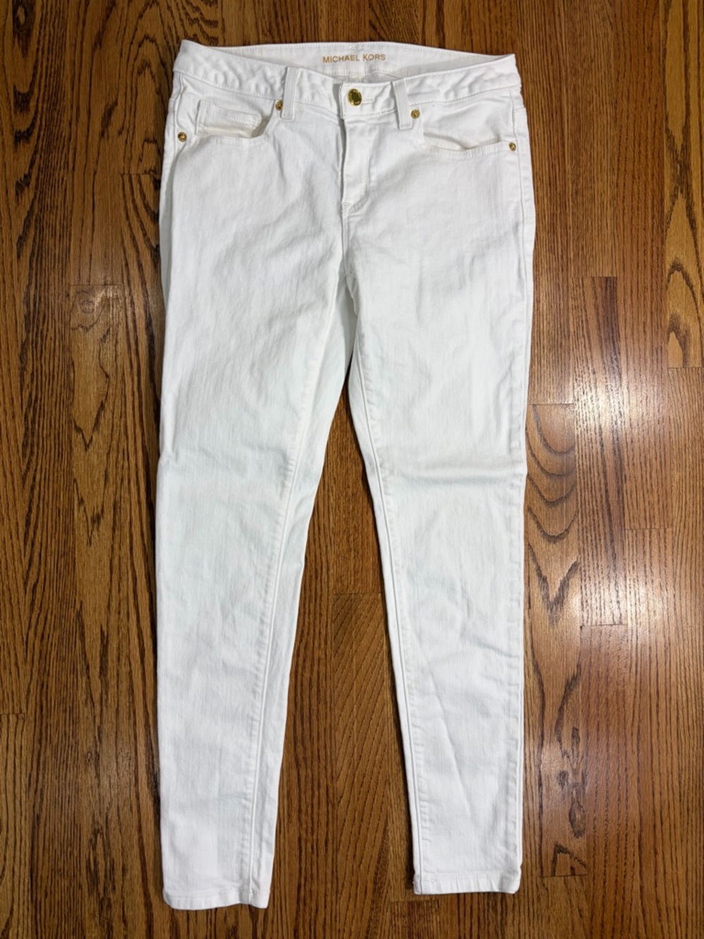 Michael Kors White Skinny Jeans with Gold Accents